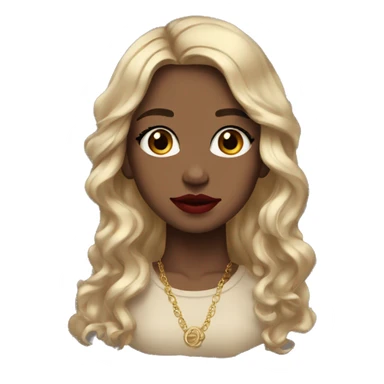 Girl with blue eyes, long brown wavy hair, gold earrings, red lipstick, black long sleeve  sticker