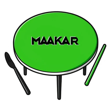 table with MAKAR written on top sticker
