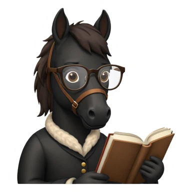 black horse read book with glasses sticker
