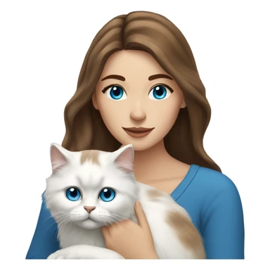 woman with long brown hair and holding a all white Siberian cat with blue eyes sticker