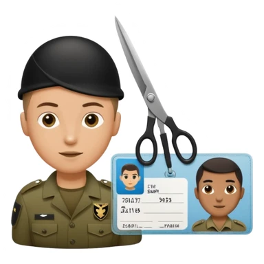 Floating black Scissors cutting in half an idf soldier ID card with a little chip in 2 parts sticker