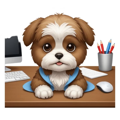 preciso de um cachorrinho da raça shitzu em cima de uma mesa de escritório sticker