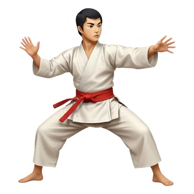 Cinematic Realistic Kung Fu Action Emoji, depicted as an epic martial arts scene with a master executing a precise move in traditional attire, rendered with fluid motion and vibrant textures under dramatic high-contrast lighting. sticker