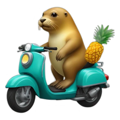 sealion eating a pineapple riding a moped sticker