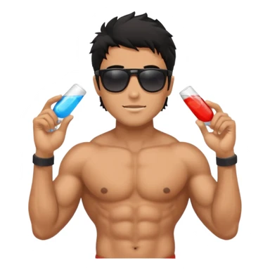 Shirtless Dark Tan Muscular lifeguard with messy black hair sticker