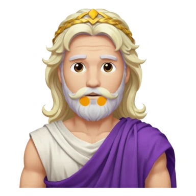 Jupiter from The Olympians with long platinum blonde wavy hair and beard, purple toga sticker