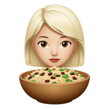 Platinum blonde Asian girl with chipotle bowl sticker