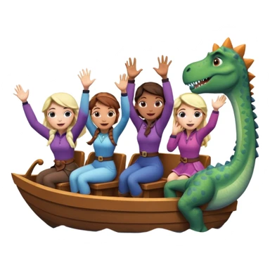 4 chicas montadas en una atraccion de levantando la mano con orejas de dines puestas en una atracción, la barca que sea como la de frozan sticker