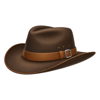 The hat is made of dark brown worn leather, wide-brimmed and slightly curved downward to protect from tropical sun and rain. sticker