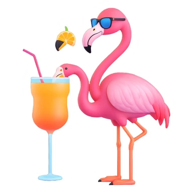 flamingo with sunglasses holding a drink sticker