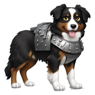 Small black australian shepherd dog with armor sticker