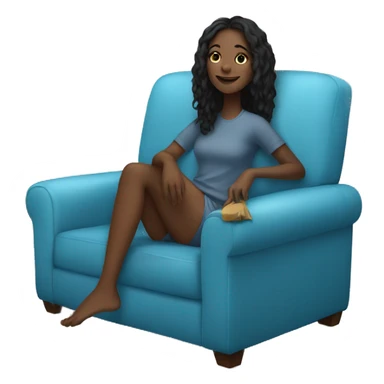 black girl, straight hair, lounging on a comfy blue couch, with her feet up, looking relaxed and happy sticker