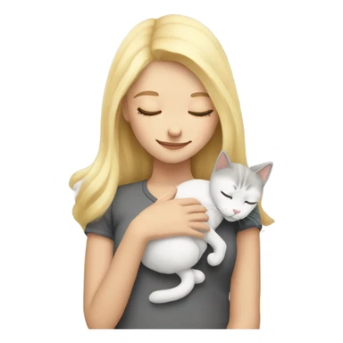 blonde girl side sleeping gray and white cat sticker