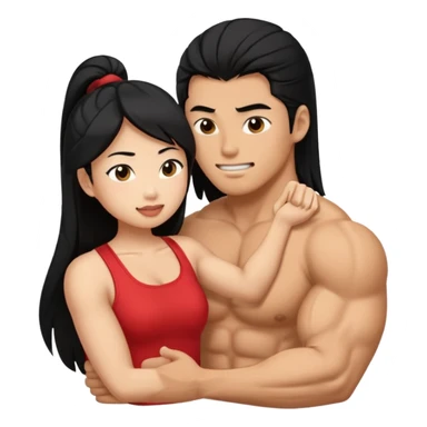 A muscular man emoji his tricep being sucked by a female asian emoji sticker