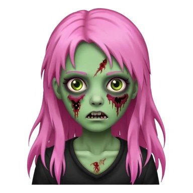 zombie girl with black, pink and green long hair with franja sticker