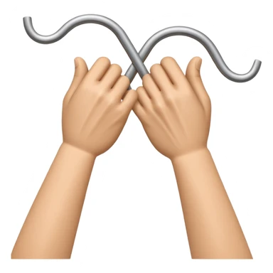 Apple-style 3D emoji showing two cartoon hands bending a thin metal or plastic rod, with small motion lines around the center to show tension and bending force, dynamic and expressive design, no background. sticker