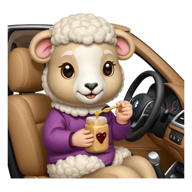 cute baby sheep eating peanut butter and jelly driving in a bmw x1 sticker