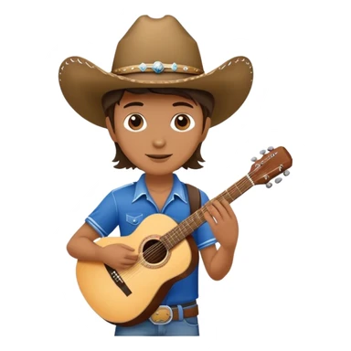 A country music singer, holding a guitar and a soccer ball wearing a cowboy hat sticker