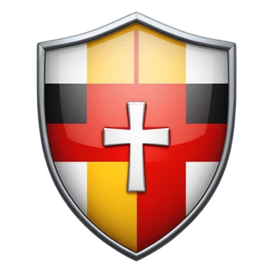 security shield. The shield is vertically divided: the left half displays the Swiss flag (red with white cross), and the right half displays the German flag (black, red, gold horizontal stripes) sticker
