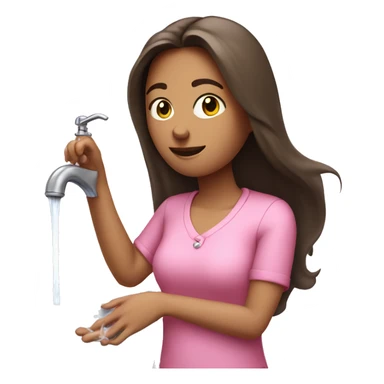 brunette women with long hair washing her hands in a pink shirt  sticker