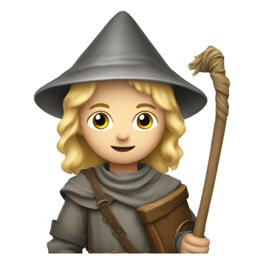 young medieval pilgrim with bag, staff, hat and blond hair sticker