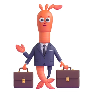shrimp wearing business suit with briefcase, businessman shrimp, memoji style sticker