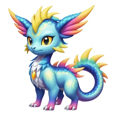 Shiny Draconic Sunny furry neon colorful scaly painted Asian pastel-gradient Absol-Meloetta-Solgaleo-Luxray-Suicune-fusion sticker