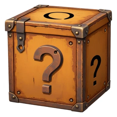 Rusty Mystery box with question mark carved onto its surface sticker