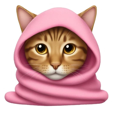 tabby cat with pink blanket over head  sticker