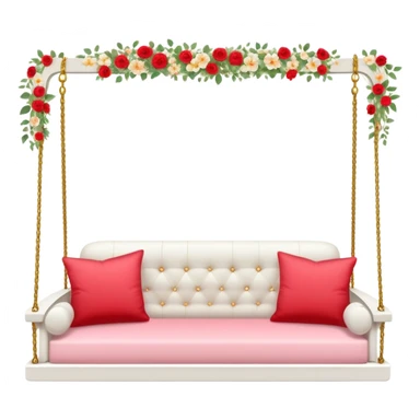 Romantic white wooden pastel-red cushions couch-swing with tiny gold flowers around sticker
