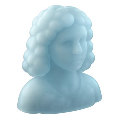 person looking straight, composed entirely of bright, puffy clouds, shoulder length, matte glass style sticker