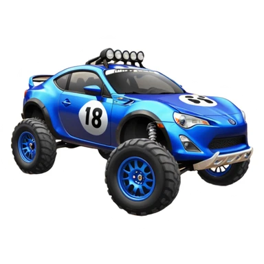 2013 scion fr-s ultramarine off road 4wd monster Baja dessert stadium racer number 86 with large shiny chromed wheels with wide long travel suspension  sticker