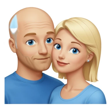 middle age bald man with salt and blonde scruff, blue eyes and blonde woman with blue eyes kissing each other sticker