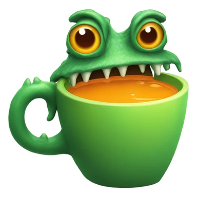 green geela monster drinking a cup of orange liquid politely sticker