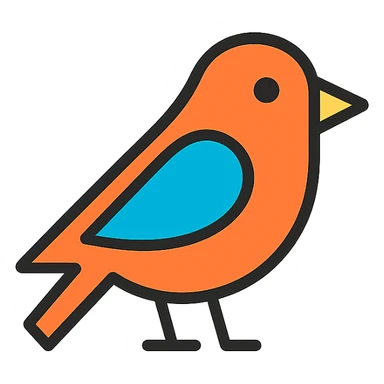 bird icon, black outlines with subtle color fills, modern look sticker