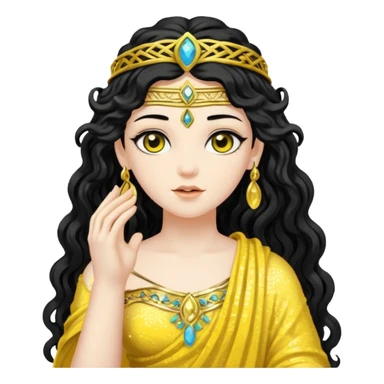 Libera, Goddess of Labyrinth from Roman Deities with long jet black wavy hair, yellow sequin toga  sticker