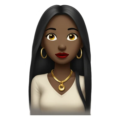 Crying Black girl with long black straight hair and red lipstick with gold hoop earrings and and a gold necklace  sticker