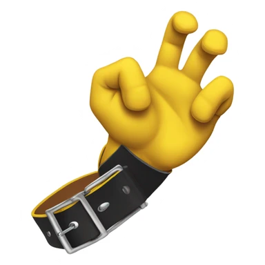 Belt dangling from yellow hand sticker