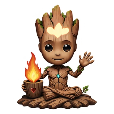 baby-groot with a hearth sticker