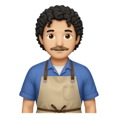 homme 50 ans cheveux frisé noir artiste peintre avec tablier d'art sticker