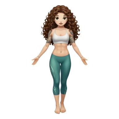 full body woman long curly brown hair brown eyes white skin tattoos muscular build lily pond spirit stance sticker