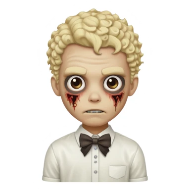 Blonde zombie boy with a white shirt with a bow in his curly hair sticker