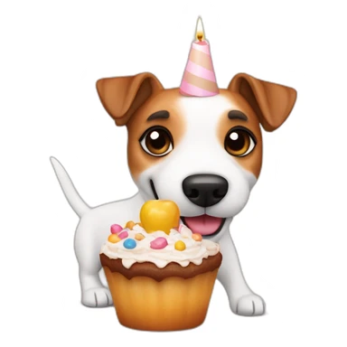 Jack Russell terrier soplando una vela en una torta de cumpleaños sticker