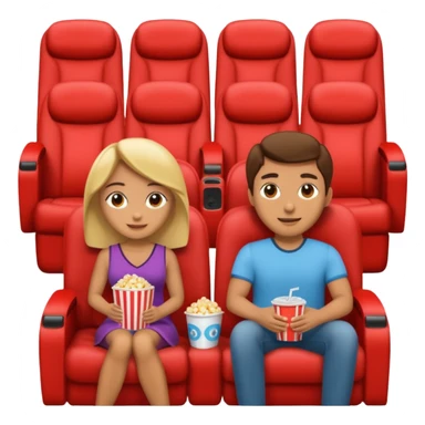 A couple sitting on a sofa inside a movie theater enjoying a film. sticker