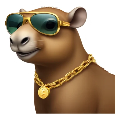 A capibara with money sunglasses and a gold chain sticker