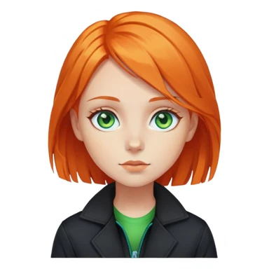 Girl with blue eyes, orange hair with green straights in black jacket  sticker