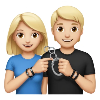 a blonde girl holding handcuffs with her boyfriend  sticker