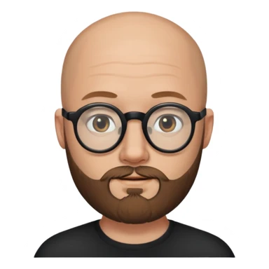 emoji 32-year-old white man, bald with a brown beard, wearing round black glasses sticker