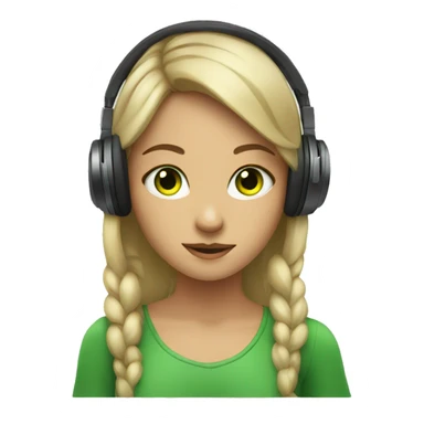 Girl with a green eyes listening a music on headphones  sticker