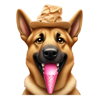 German Shepard in a hat eating an ice cream cone sticker